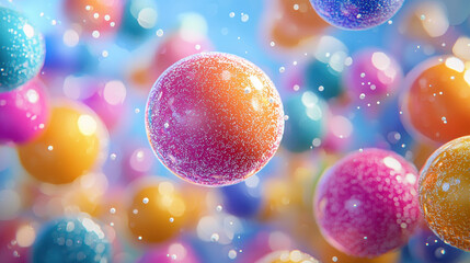 Poster - Dynamic 4K background of realistic 3D spheres with vibrant colorful textures creating a visually appealing and modern abstract side composition design art.