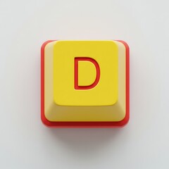 Poster - Letter D Keycap: Red Letter on Yellow, White Background, Top View
