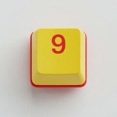 Poster - Number nine on a vintage-style push button from above against white