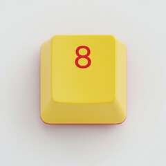 Poster - Retro Yellow Computer Key Number Eight with Red Font Isolated