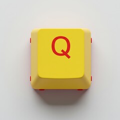 Fototapete - Yellow Keyboard Key Letter Q on White Background, Minimalist Style