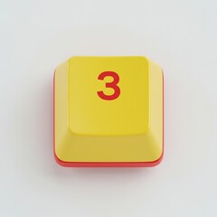 Poster - Yellow Keyboard Key with Number Three Red Displayed on White Background
