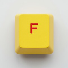 Poster - Yellow Keycap Featuring Red Letter F on White Background. Minimal Design.