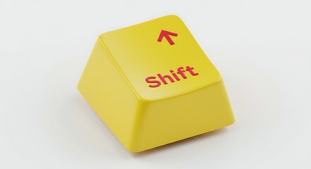 Poster - Yellow Shift Key with Red Arrow on White Background for Computer Use