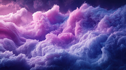 Poster - Ethereal 3D background displaying the realistic beauty of swirling pink and purple clouds in a detailed, high-resolution 4K side angle rende experience.