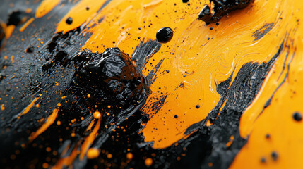 Poster - Expressive black and yellow abstract art in 4K detail shown from a dynamic side angle for a realistic 3D background with incredible textures and visual impact.