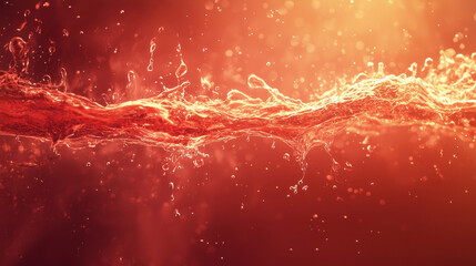 Poster - A realistic 4K side angle view of a fluid artistry background featu a dynamic, red hued liquid splash that creates a stunning, abstract 3D effect.