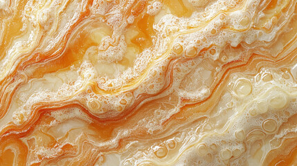 Poster - A realistic 4K 3D background showcases side angle views of fluid textures with creamy orange and white swirls creating abstract visual depth and movement.