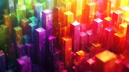 Poster - Side view of dynamic 3D background with frequency patterns in vibrant colors, creating a realistic 4K abstract design showcasing modern artistic motion and energy.