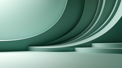 Poster - an elegant 3d geometric background in shades of green, featu realistic curves and platforms viewed f