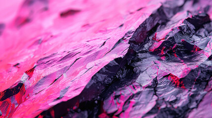 Poster - A highly detailed 3D background showcases layered textures in realistic 4K resolution, presented from a side angle with vibrant pink and dark shades for depth.