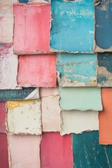 Aufkleber - Abstract Close-Up of Colorful Torn Paper Collage, Overhead Shot, Vibrant Texture, Artistic Design, Rustic Wall Art