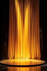 Aufkleber - Dramatic Stage with Golden Curtains and Spotlight Front View for Performance Art and Theatrical Productions