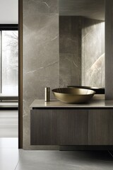 Aufkleber - Modern bathroom interior design featuring bronze sink and dark wood vanity in luxury apartment setting