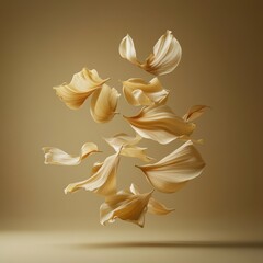 Poster - Floating Beige Petals in Abstract Composition Studio Shot with Soft Lighting and Neutral Background for Art and Design