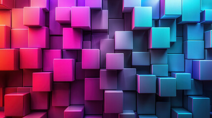 Poster - a modern 4k 3d background showcases a realistic arrangement of cubes in vibrant pink, purple, and bl