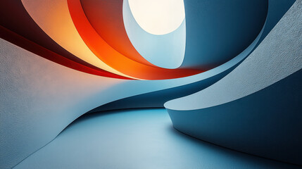 Poster - A modern 3D abstract background with realistic rende in 4K resolution presents a side angle view of swirling colorful shapes in a contemporary art style.