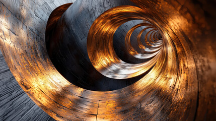Poster - a realistic 4k rende shows a modern 3d background with spiraling textured walls illuminated from the