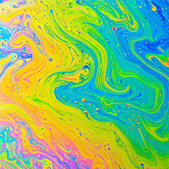 Poster - Abstract iridescent colorful soap bubble surface with vibrant flowing patterns and swirls creating a mesmerizing visual effect for modern designs and backgrounds