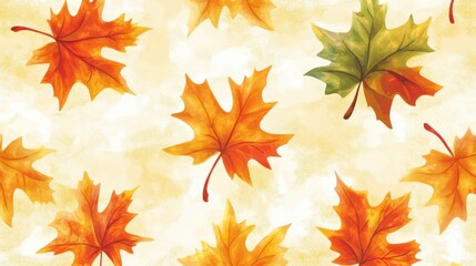 Poster - Autumn Maple Leaf Pattern Watercolor Style Seamless Fall Background Design Seasonal Illustration