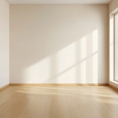 Fototapete - Empty room interior with sunlight streaming through window, minimalist design, clean aesthetic, bright and airy space
