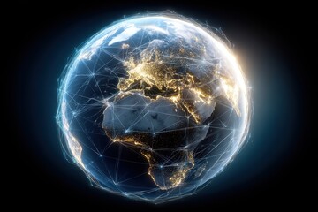 Leinwandbilder - Global Network Illustration Earth from Space with City Lights and Data Connections on Black Background Digital Art