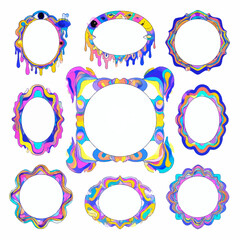 Poster - Collection of psychedelic frames in vibrant colors for creative design projects and social media posts, perfect for adding a retro and artistic touch