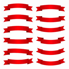 Poster - Collection of red ribbon banners with various shapes for graphic design projects and promotional materials