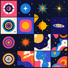 Poster - Colorful abstract space art collection featuring planets, stars, and cosmic patterns perfect for design projects and creative backgrounds