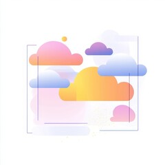 Aufkleber - Gradient Clouds Graphic Illustration with Soft Pastel Colors in Square Frame on White Background Abstract Design
