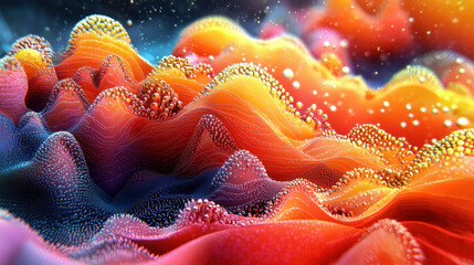 Poster - A stunning 4K 3D background featu a realistic nature palette with orange, red and blue hues viewed from a side angle showing texture and depth elegantly.