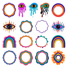 Poster - Groovy psychedelic art collection featuring retro frames, eyes, and rainbows for vintage designs
