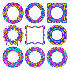 Poster - Groovy psychedelic frames collection in vibrant colors for artistic designs and creative projects, perfect for adding a retro touch