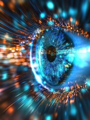 Leinwandbilder - Digital eye close up abstract technology concept vision insight futuristic perspective artificial intelligence data stream