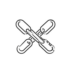 Poster - Interlocked metal chain links form an X shape on a clean white background representing security and connection