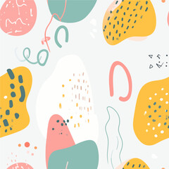 Poster - Playful abstract seamless pattern featuring colorful organic shapes on a white background, perfect for modern designs and creative projects