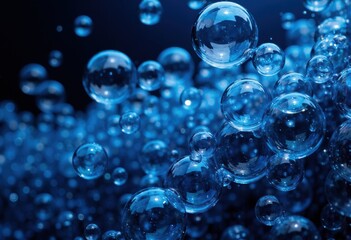 Aufkleber - Bubbles floating in a deep blue background, creating a serene underwater effect
