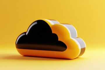 Fototapete - Cloud Computing Concept on Yellow Background Close Up Studio Shot of Data Storage and Technology Solutions for Business