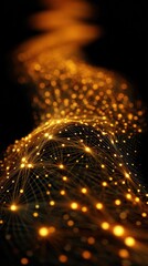 Fototapete - Golden Network of Light Points on Black Background Abstract Futuristic Design Concept