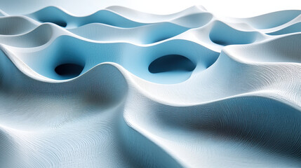 Poster - A realistic 4K rende showcases an intricate organic 3D background design with a flowing, undulating surface and subtle side angle lighting. 150