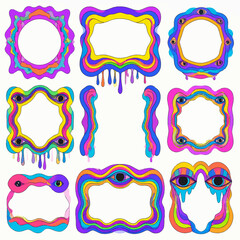 Poster - Psychedelic frame collection with melting colors and surreal eyes for creative designs and vibrant projects