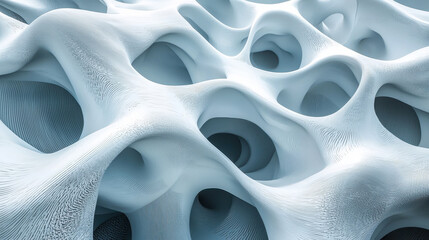 Poster - A highly detailed 4K 3D background depicts realistic organic patterns with a side angle view, showcasing intricate textures and smooth, flowing surfaces in white.