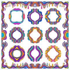 Poster - Psychedelic frame collection with wavy borders and colorful abstract shapes, perfect for retro designs and vibrant artistic projects