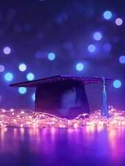 Aufkleber - Graduation cap still life with bokeh lights and reflection for academic achievement celebration in studio setting
