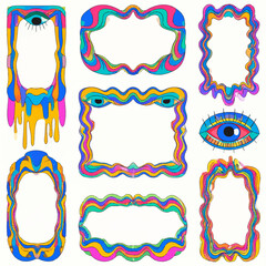 Poster - Psychedelic frames and design elements with vibrant colors for creative projects and retro posters