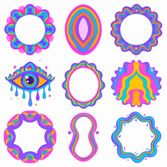Poster - Psychedelic Frames and Eye Collection Groovy Retro Design for Posters Stickers or Invitations