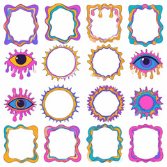 Poster - Psychedelic Frames and Eye Illustrations Collection Groovy Retro Designs
