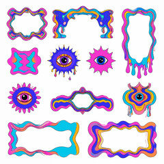 Poster - Psychedelic frames and eyes with melting effects for retro designs and decorations