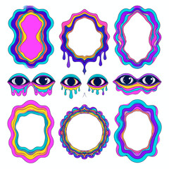 Poster - Psychedelic frames and melting eye illustrations in a vibrant trippy art style great for posters and prints