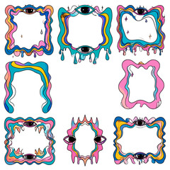 Poster - Psychedelic frames collection featuring melting designs and surreal eye motifs for creative projects and artistic expression